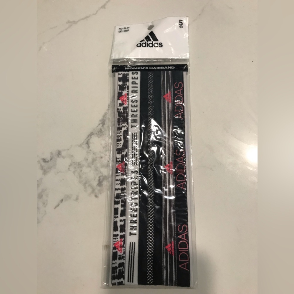 NEW ADIDAS WOMEN'S STRETCH ELASTIC NON-SLIP TENNIS HEADBANDS- 5 PACK